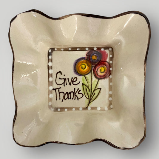 Square Ruffle Bowl - Give Thanks #1 - Heartfelt Traditions Pottery