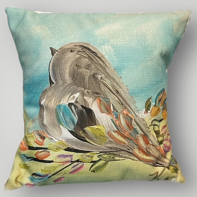 Green & Teal Bird Throw Pillow