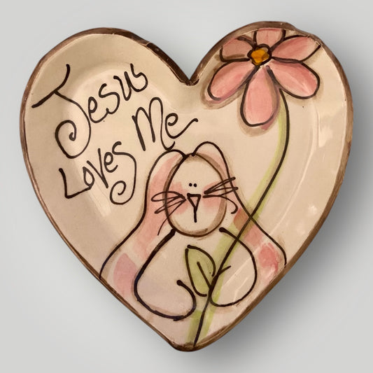 Heart Shaped Tray - Bunny - Jesus Loves Me - Heartfelt Traditions Pottery