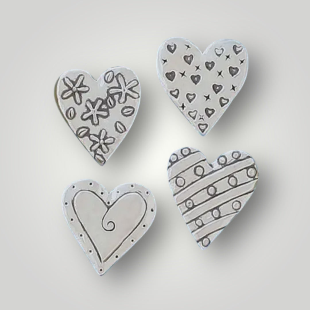 Hearts Magnets - (4 pcs) Pewter - MM85
