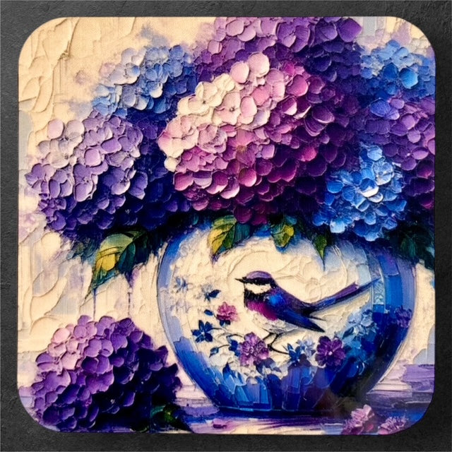 Hydrangea Blue & Purple with Bird - Magnet