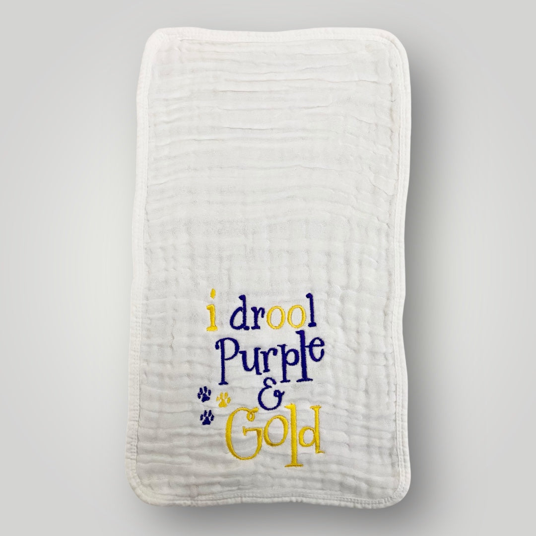 I Drool Purple & Gold - Burp Cloth