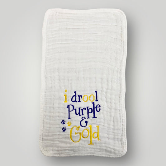 I Drool Purple & Gold - Burp Cloth