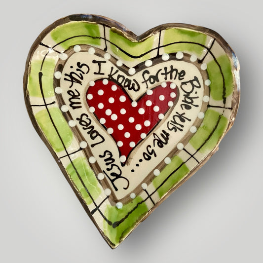 Jesus Loves Me Heart Shaped Tray #3 - Heartfelt Traditions Pottery