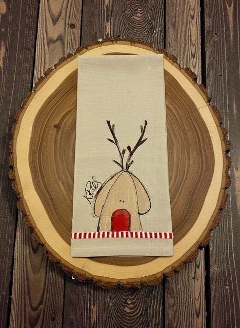 Whimsical Reindeer Kitchen Towel - Hand Painted Heartfelt Traditions