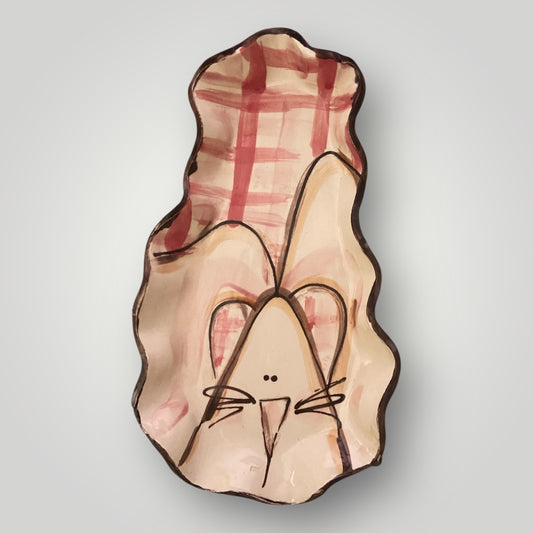 Large Ruffle Formed Tray - Red Plaid with Bunny - Heartfelt Traditions Pottery
