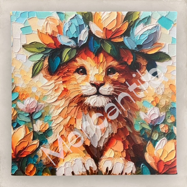 Magnolia Crowned Baby Lion Cub - Canvas Print