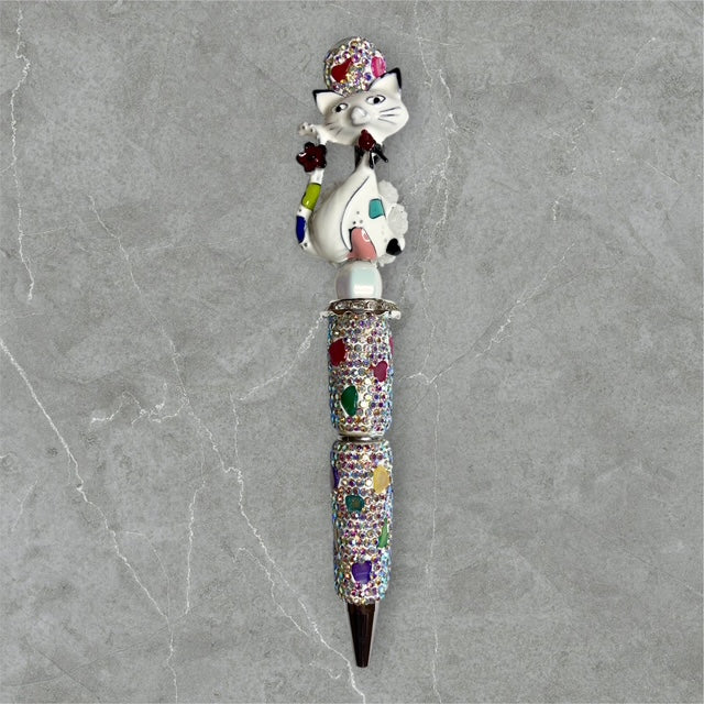 Mod Manor Cat beaded pen with modern cat charm and coordinating beads