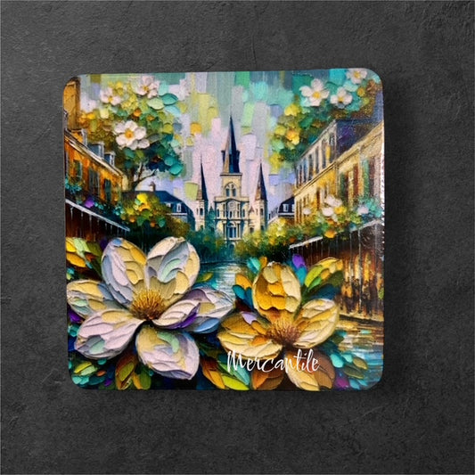 NOLA Cathedral with Magnolias - Magnet