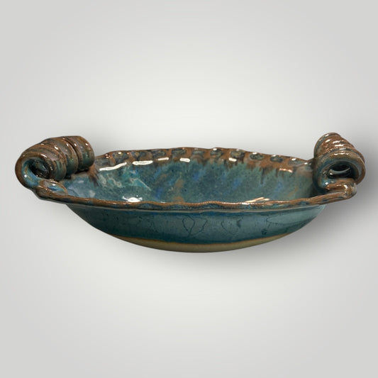 Oval Bowl with Curled Handles - Kiwi - Fingerprint Pottery