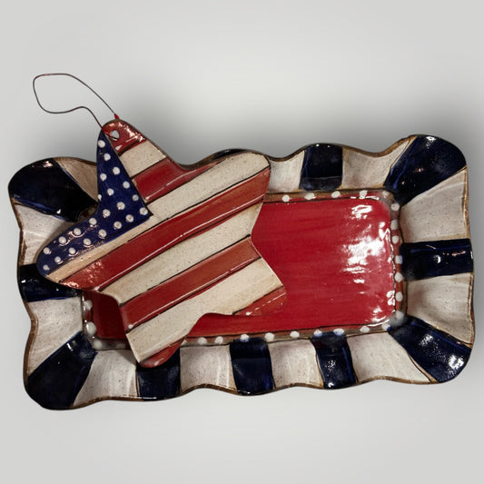 Patriotic Ruffle Tray in Red White & Blue with Star Ornament - Heartfelt Traditions Pottery