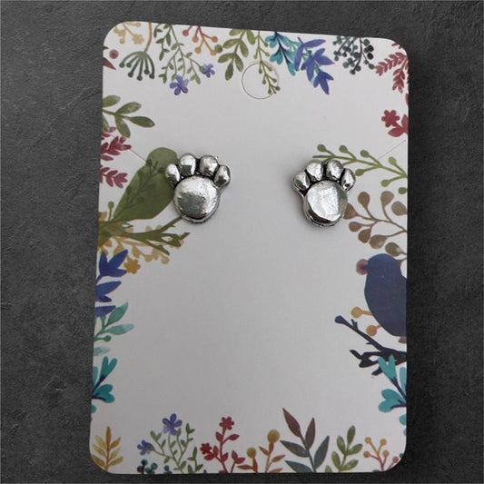 Paw Print Stud Earrings - Pewter - JER806