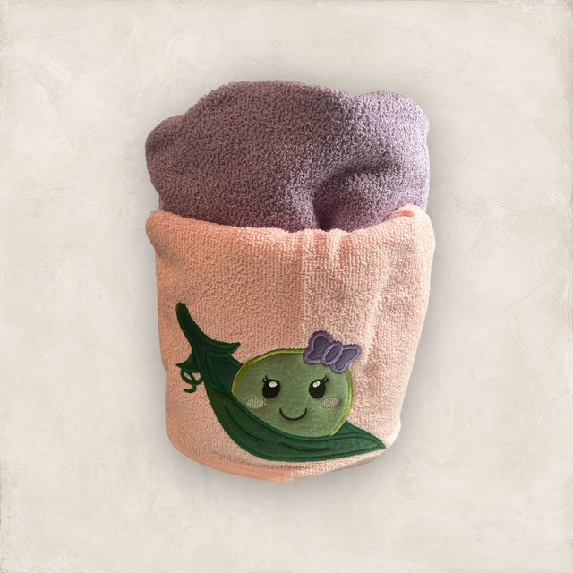 Pea in a Pod with Bow Hooded Towel - Embroidered