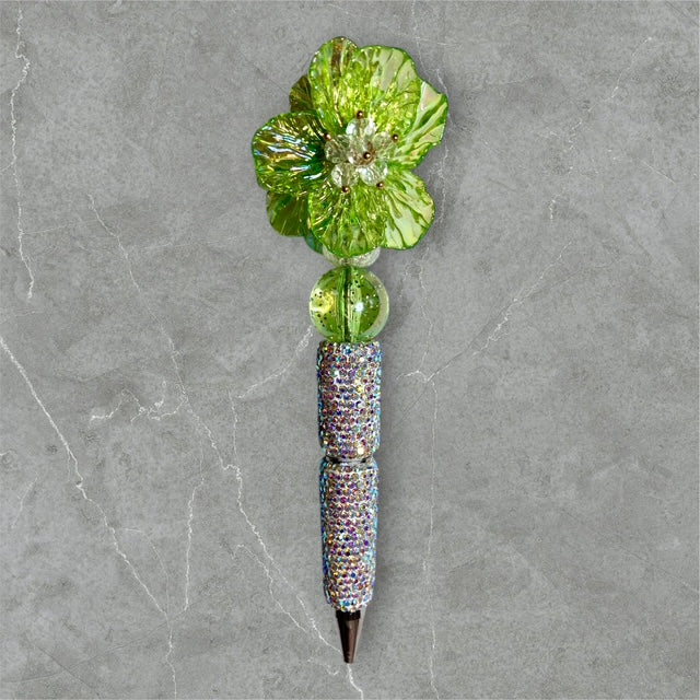 Peridot Petals beaded pen with green floral silicone beads