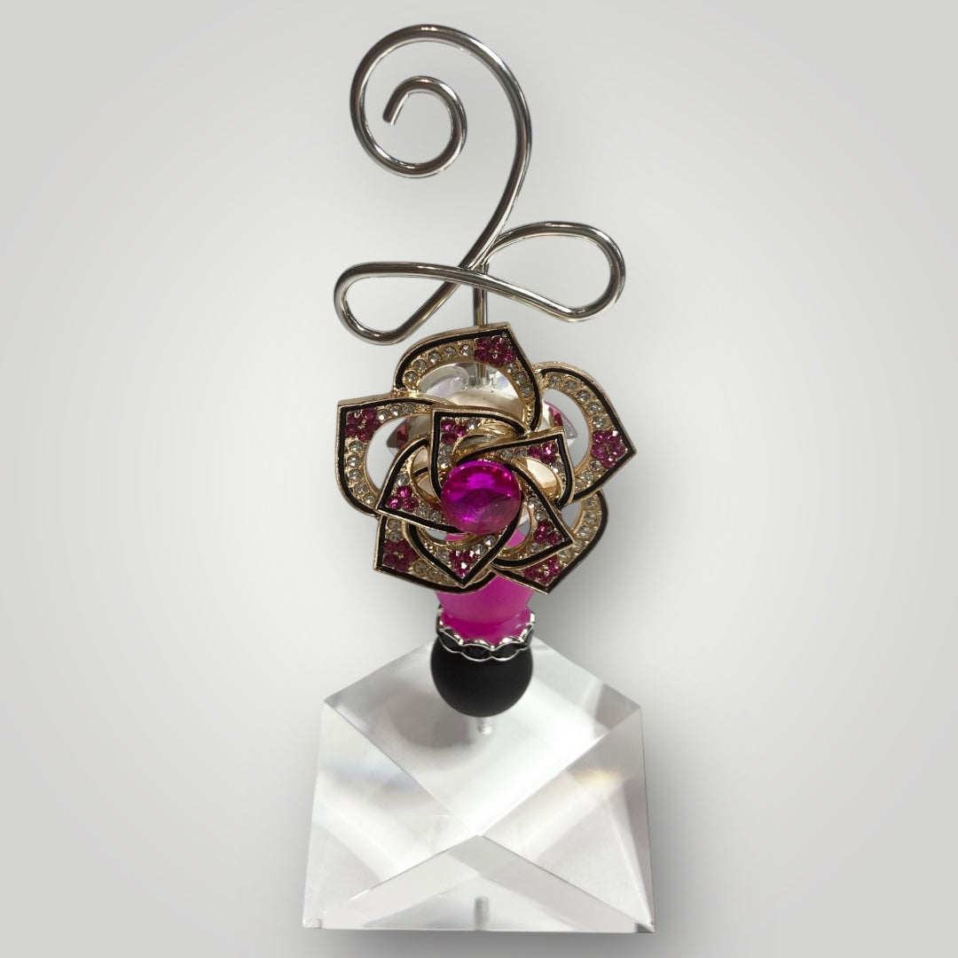 Photo-Memo Holder - Beaded - Hot Pink Flower Spinner