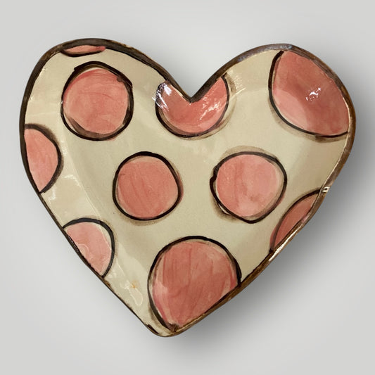 Pink Polka Dot Heart Shaped Tray - Heartfelt Traditions Pottery