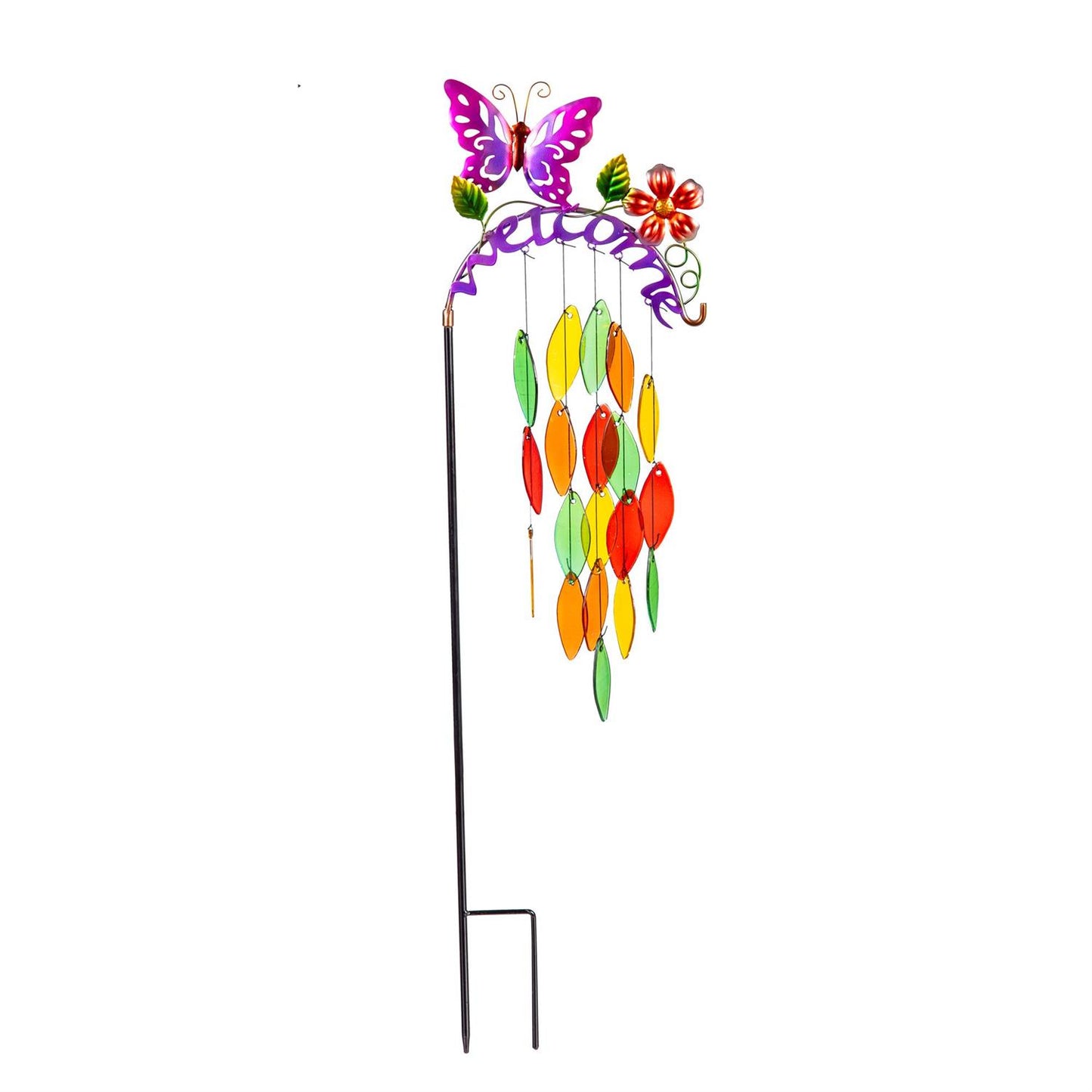 Pollinator Garden Metal Stake with Hanging Glass Decor, 36" – 3 Assorted Designs