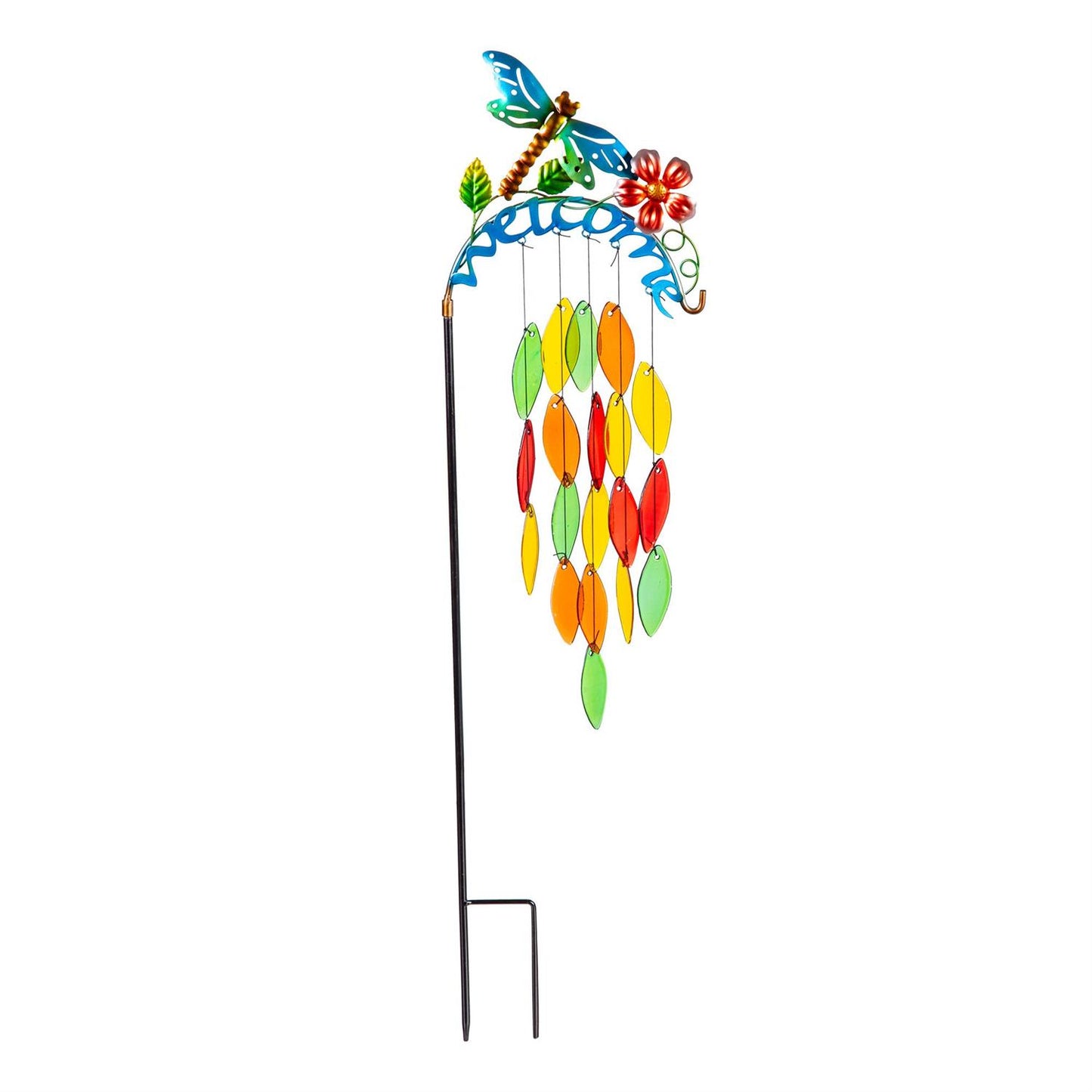 Pollinator Garden Metal Stake with Hanging Glass Decor, 36" – 3 Assorted Designs
