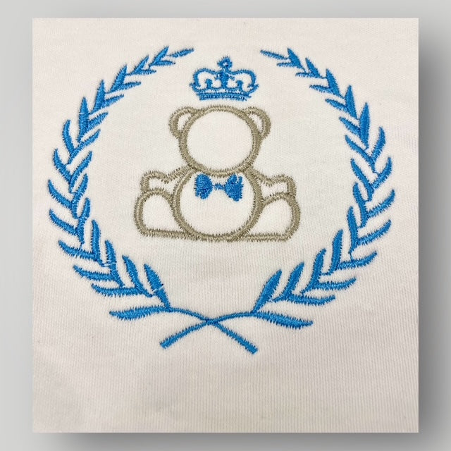 Regal Crowned Bear & Laurel - Blue - Bib