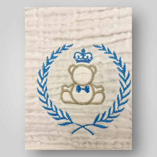 Regal Crowned Bear & Laurel - Blue - Burp Cloth