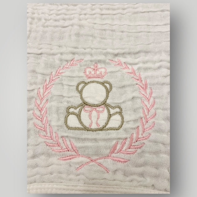 Regal Crowned Bear & Laurel - Pink - Burp Cloth