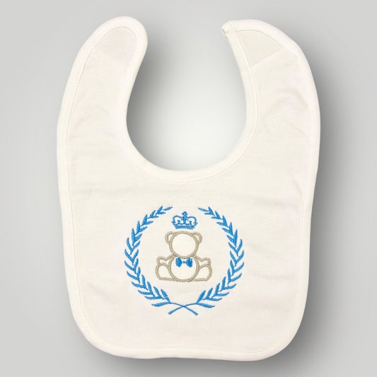 Regal Crowned Bear & Laurel - Blue - Bib