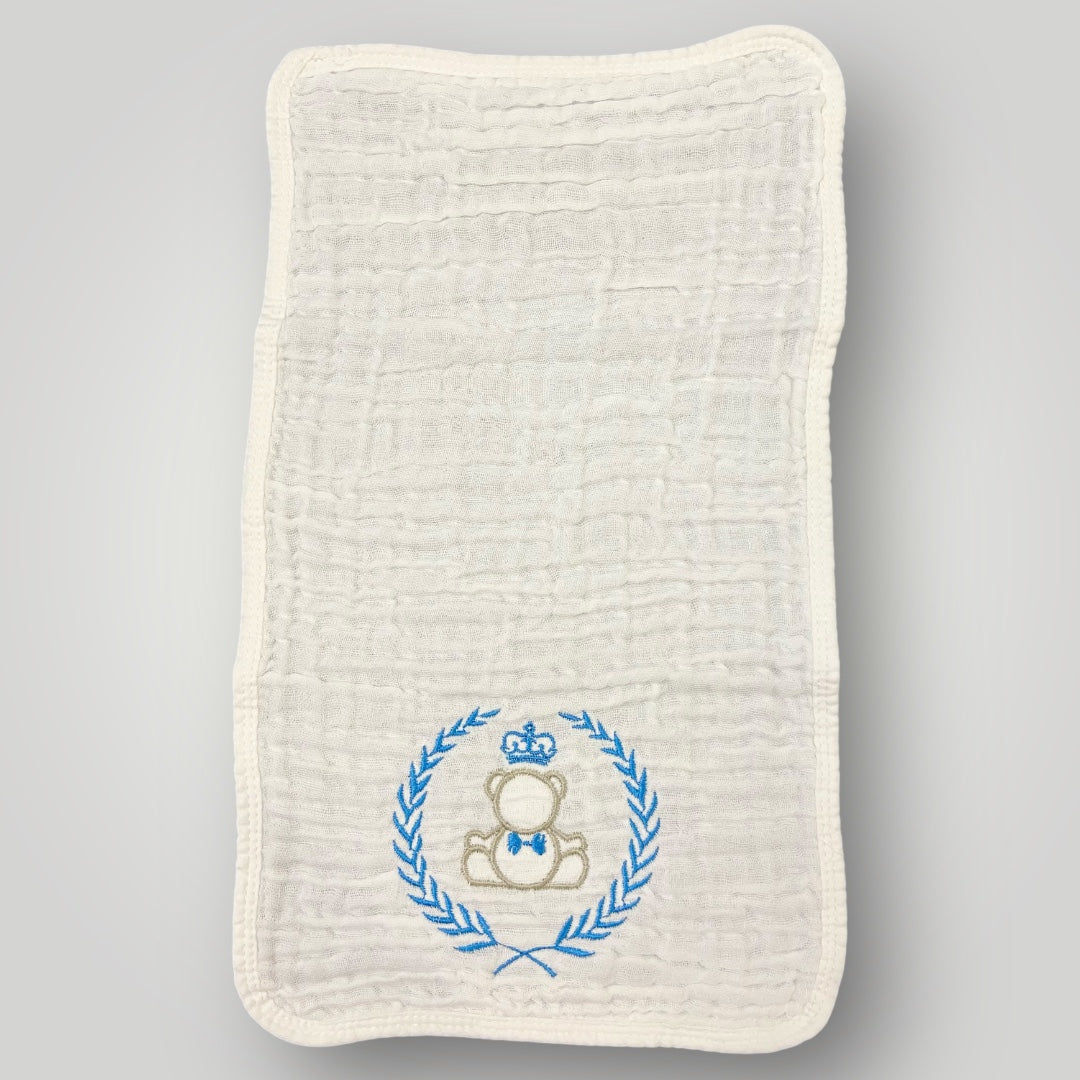 Regal Crowned Bear & Laurel - Blue - Burp Cloth
