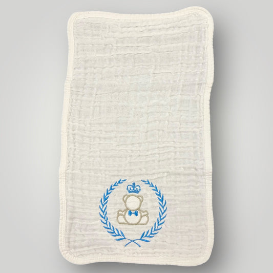 Regal Crowned Bear & Laurel - Blue - Burp Cloth