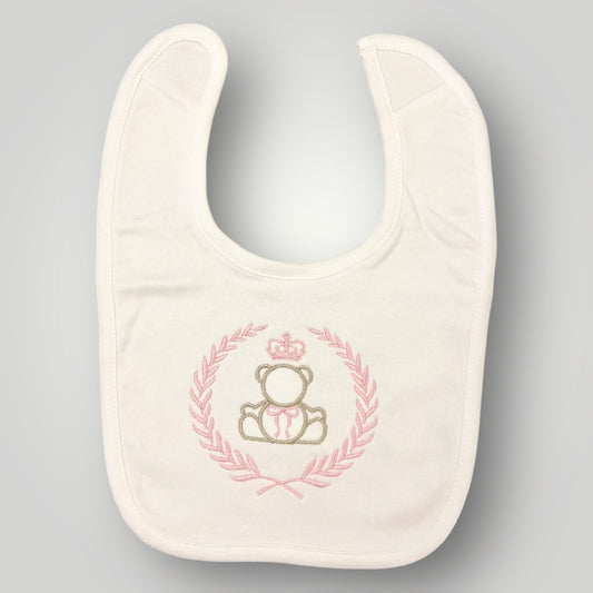 Regal Crowned Bear & Laurel - Pink - Bib