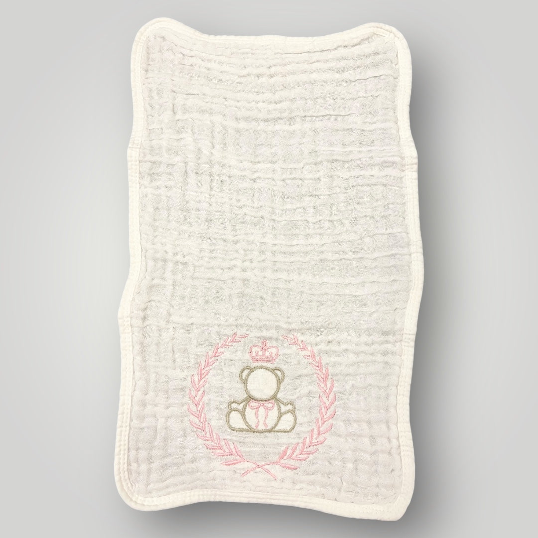 Regal Crowned Bear & Laurel - Pink - Burp Cloth