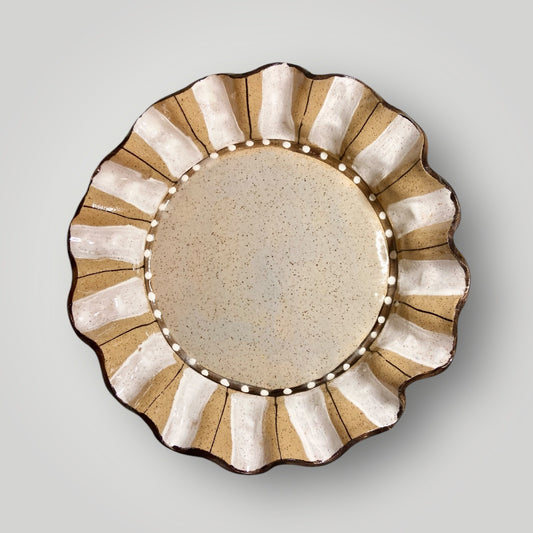 Ruffle Pie Plate - Brown & White Stripe - Heartfelt Traditions Pottery