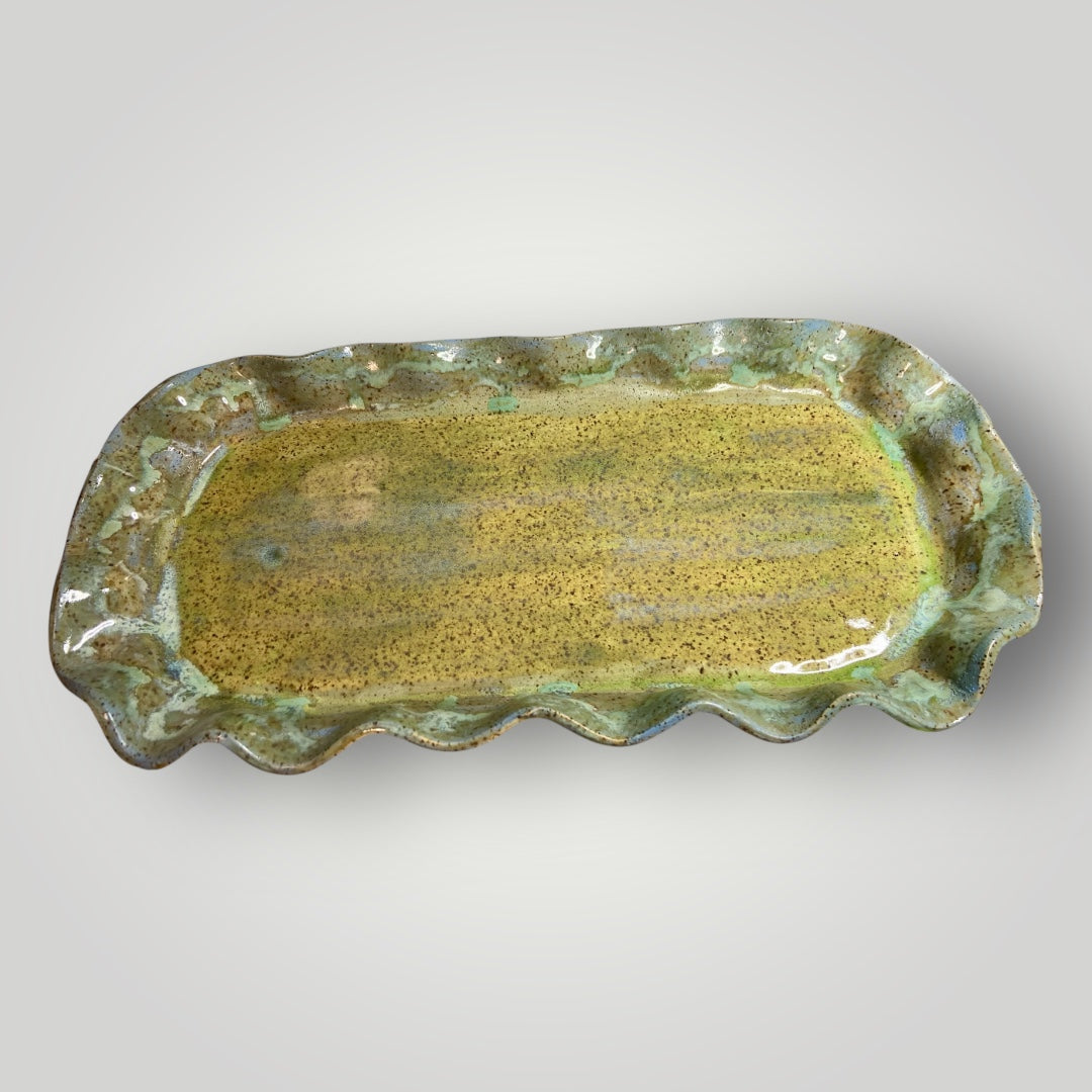 Ruffle Tray in Lime, Teal & Brown Speckle - Heartfelt Traditions Pottery