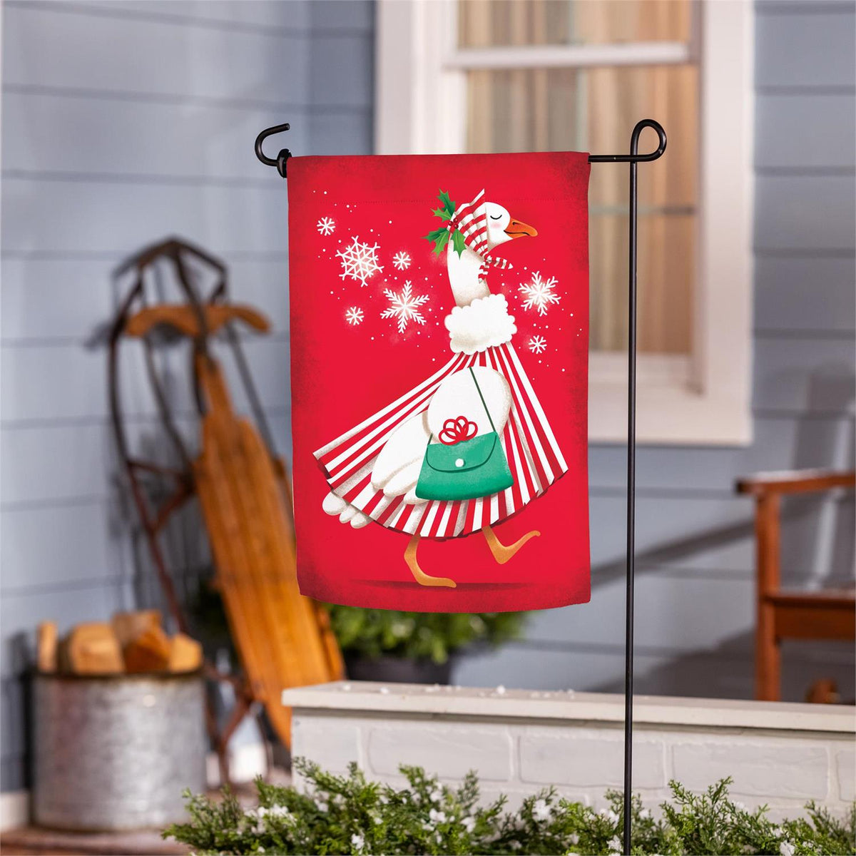Prim Christmas Goose Garden Flag