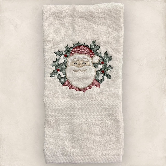 Santa & Holly - Embossed - Embroidered Hand Towel
