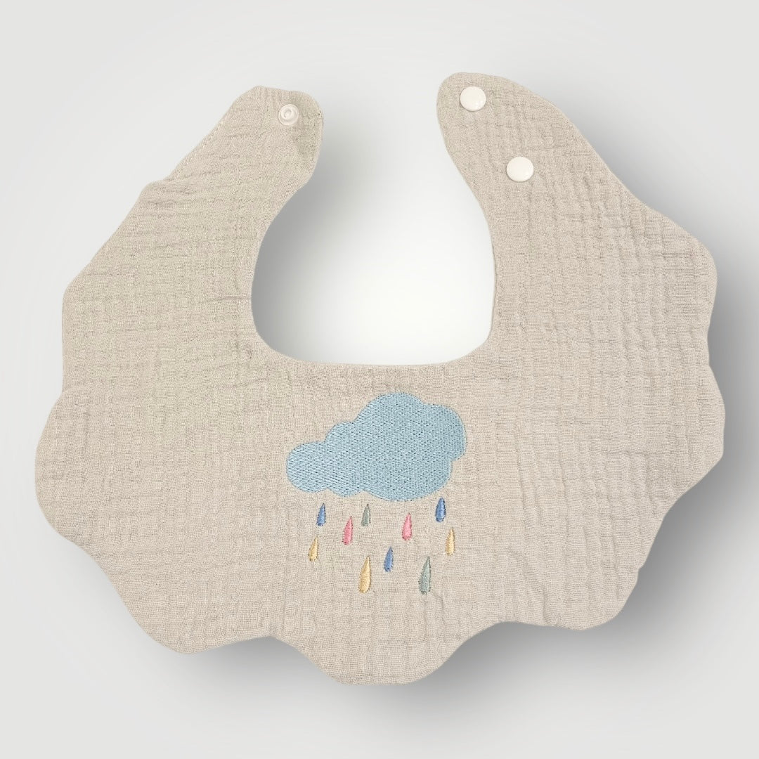 Scalloped Boho Bib - Rain Cloud & Drops