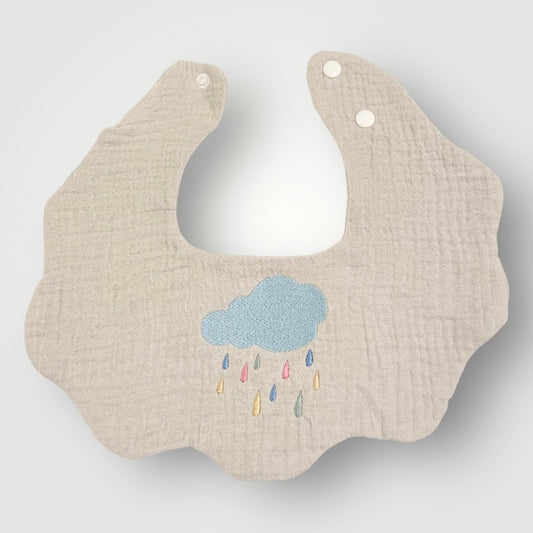 Scalloped Boho Bib - Rain Cloud & Drops