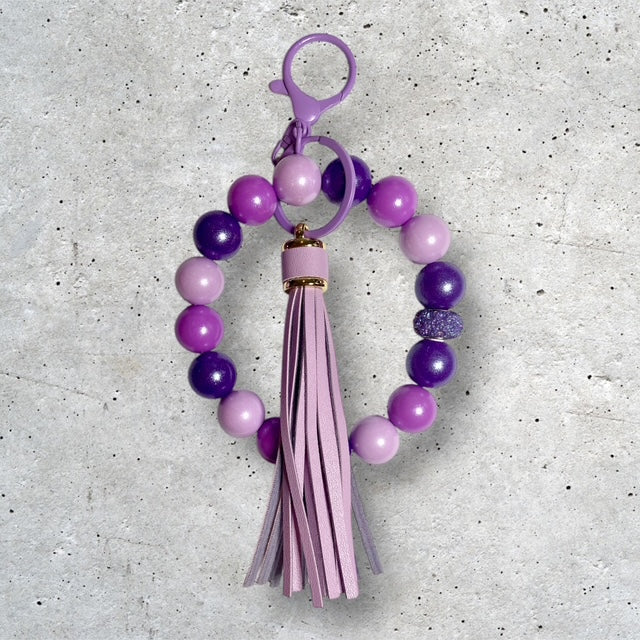 Shades of Purple beaded wristlet keychain with purple bead mix
