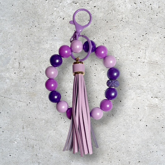 Shades of Purple beaded wristlet keychain with purple bead mix