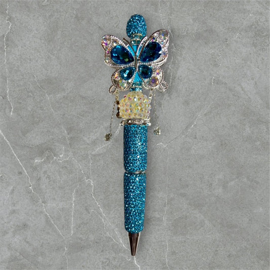 Shimmering in Teal beaded pen with teal beads and shimmering accents
