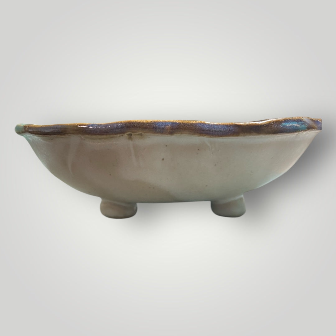 Small Square Bowl with Feet - Ivory Linen - Fingerprint Pottery