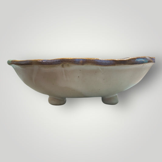 Small Square Bowl with Feet - Ivory Linen - Fingerprint Pottery