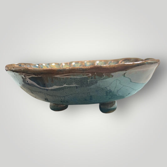 Small Square Bowl with Feet - Kiwi - Fingerprint Pottery
