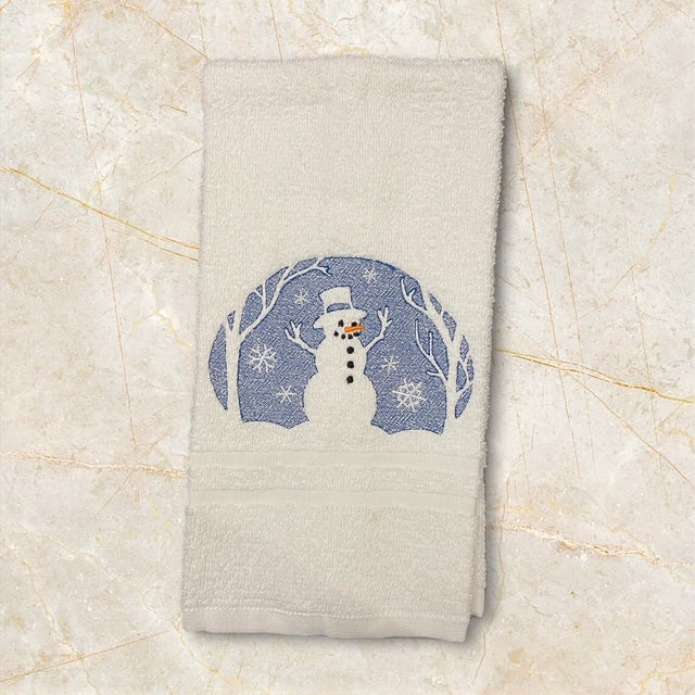 Snowy Woods Snowman - Embossed/Embroidered Hand Towel