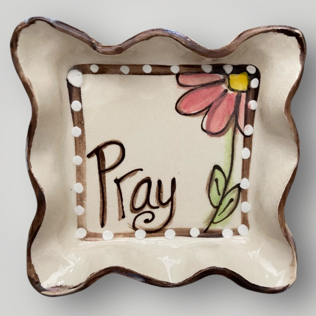 Square Ruffle Tray with Pray and Flower #1 - Heartfelt Traditions Pottery