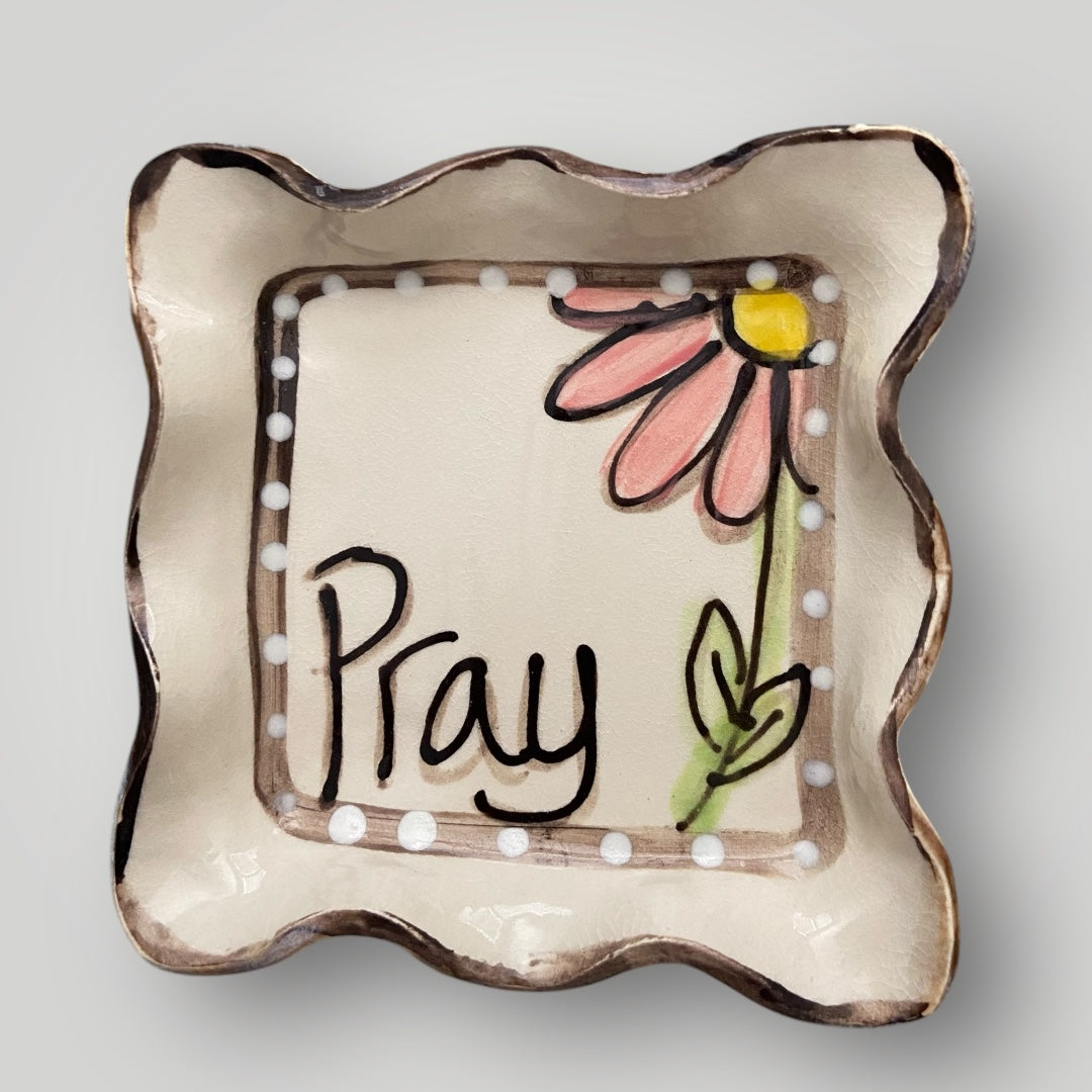 Square Ruffle Tray with Pray and Flower #2 - Heartfelt Traditions Pottery
