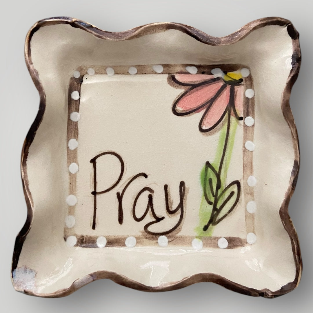Square Ruffle Tray with Pray and Flower #3 - Heartfelt Traditions Pottery