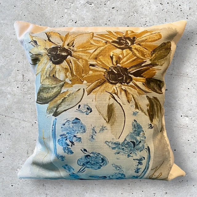 Sunflower Chinoiserie Vase Throw Pillow
