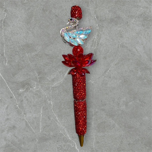 Swan & Lotus in Red Pen