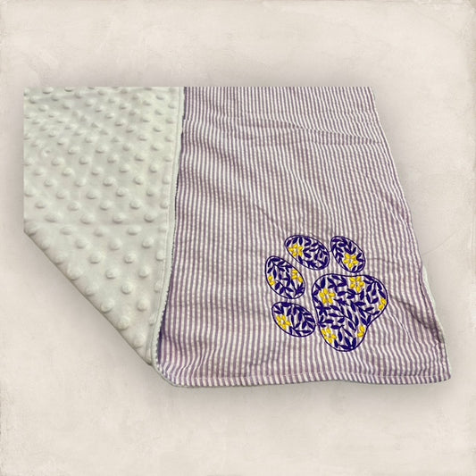 Purple & Gold Tiger Paw Print Minky Blanket - Purple