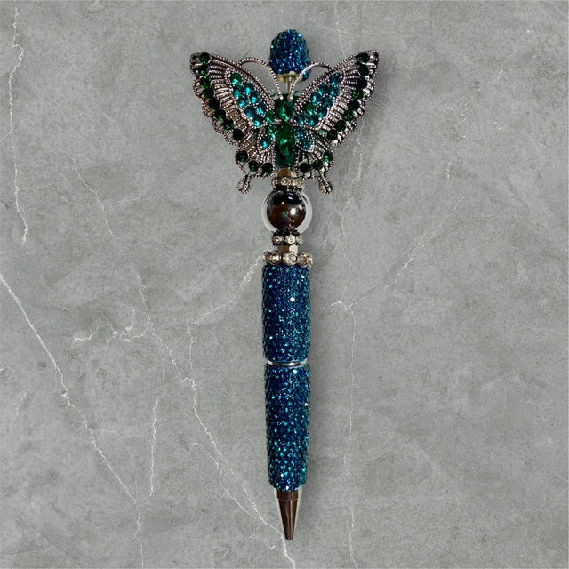 Timeless Teal Butterfly beaded pen with teal beads and butterfly charm